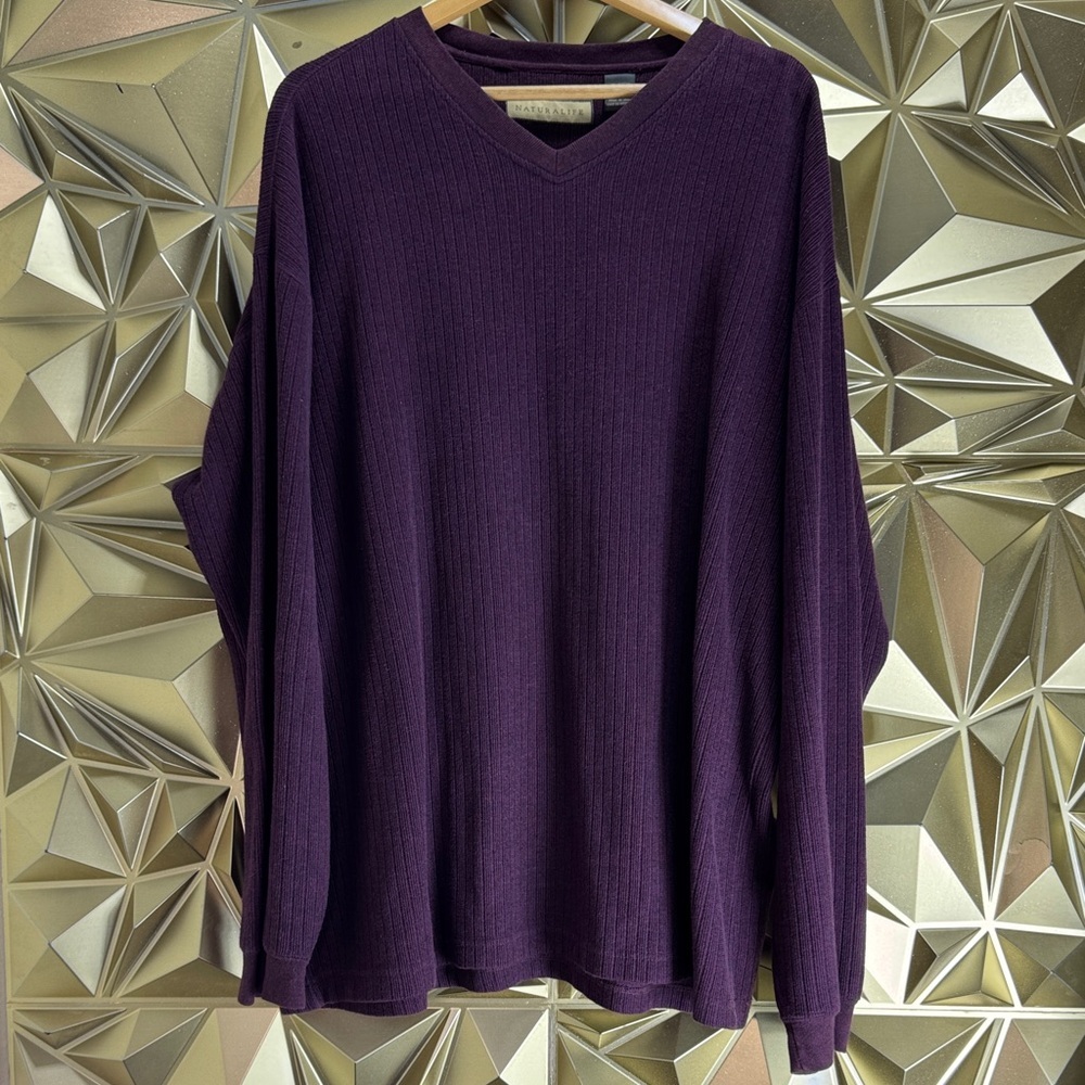 Naturalife Mens Purple Ribbed V-Neck 100% Cotton Sweater‎ XXL